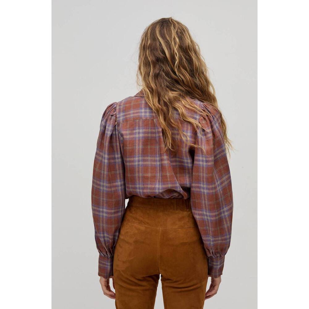 NEW LANHTROPY camille linen shirt in hazelnut checks - Picture 2 of 4